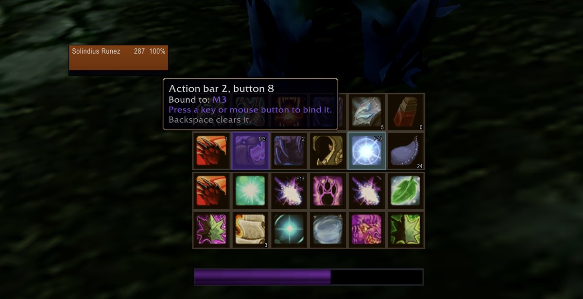 Keybind mode: the tooltip over a button shows what it is bound to