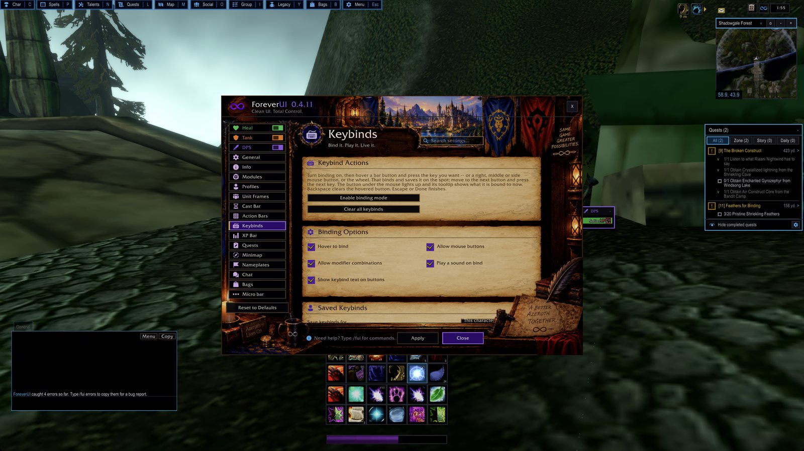 The Keybinds page