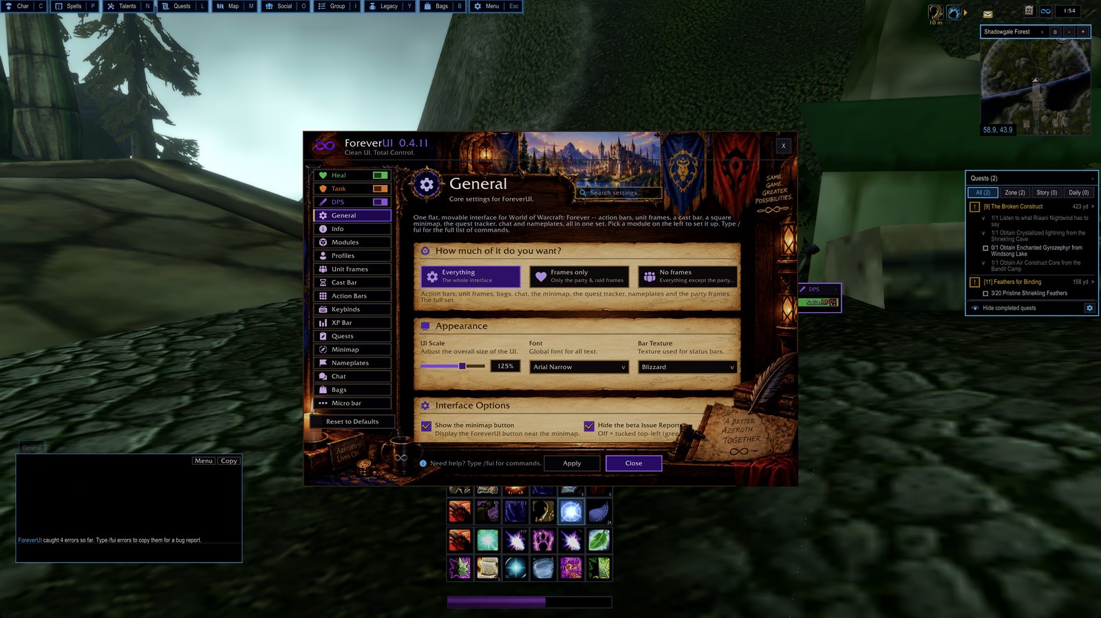 The ForeverUI settings window